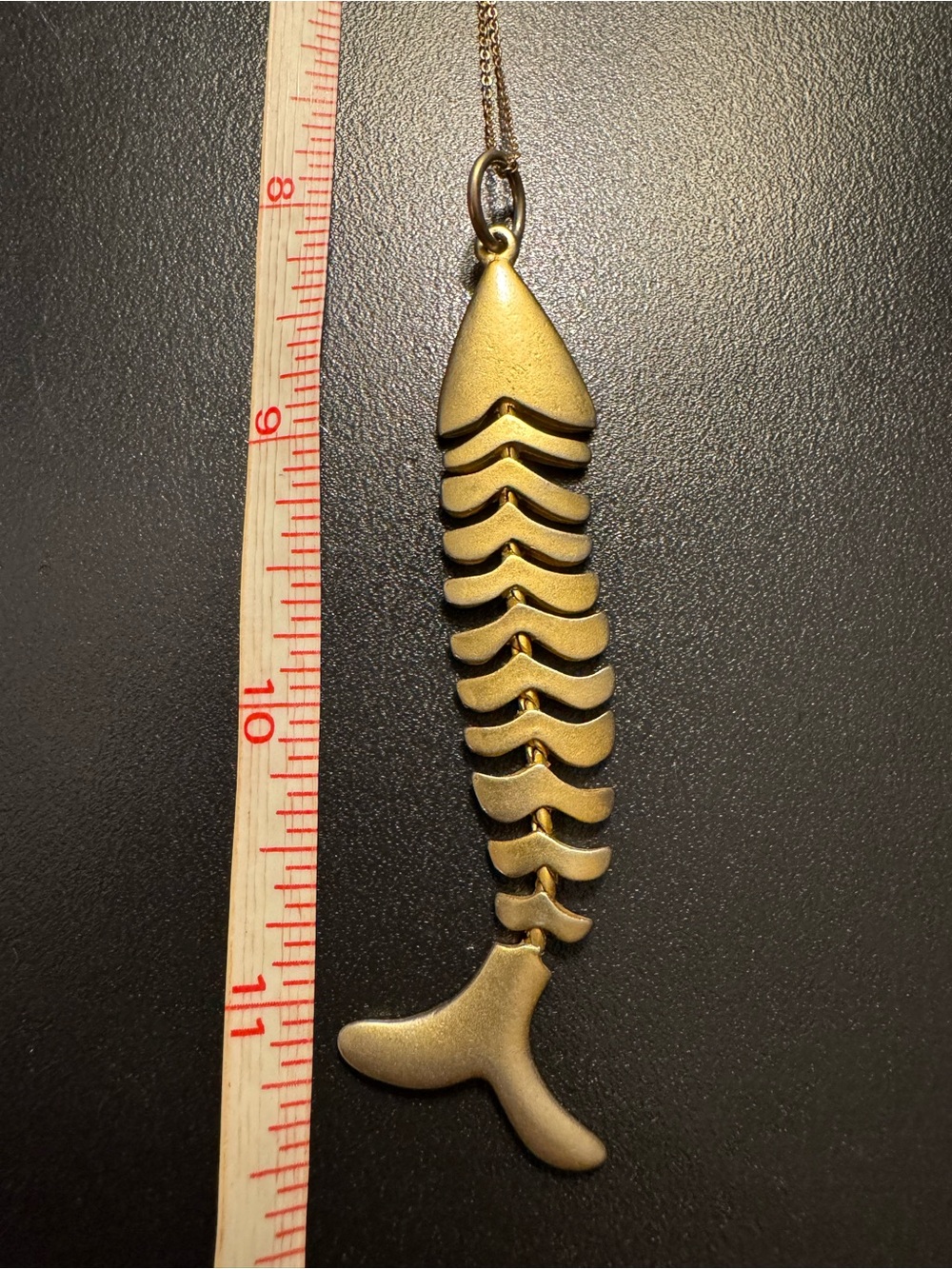 Gold Tone Articulated Fish Skeleton Pendant Necklace - 16–19” - Kinetic - Picture 2 of 4